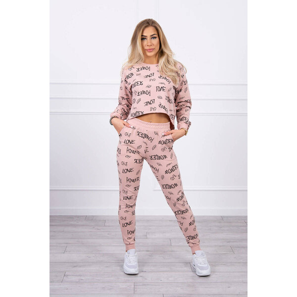 MladaModa Tepláková súprava s nápismi model 67961 pudrovo ružová 23211231