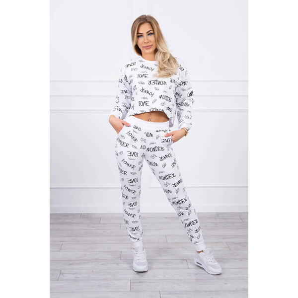 MladaModa Tepláková súprava s nápismi model 67961 biela 23211235