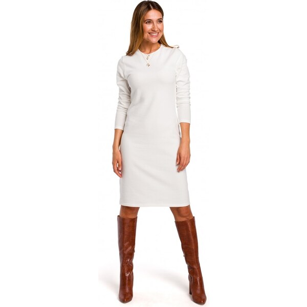 STYLOVE S178 Svetrové šaty s dlhými rukávmi - ecru 27639489