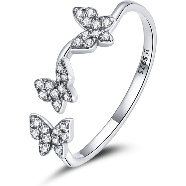 Emporial strieborný nastaviteľný prsteň Trblietaví motýliky 31870693