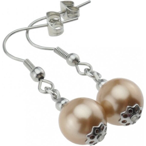 CITY STORM Dámske náušnice visiace z ocele s korálkou - hnedé 66853553