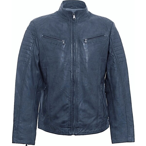 MAX Pánska kožená bunda 8066 - modrá 23463366