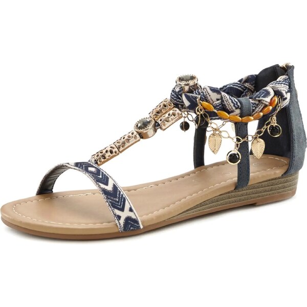 LASCANA Sandále zlatá žltá / zlatá / modrofialová / biela 54225141