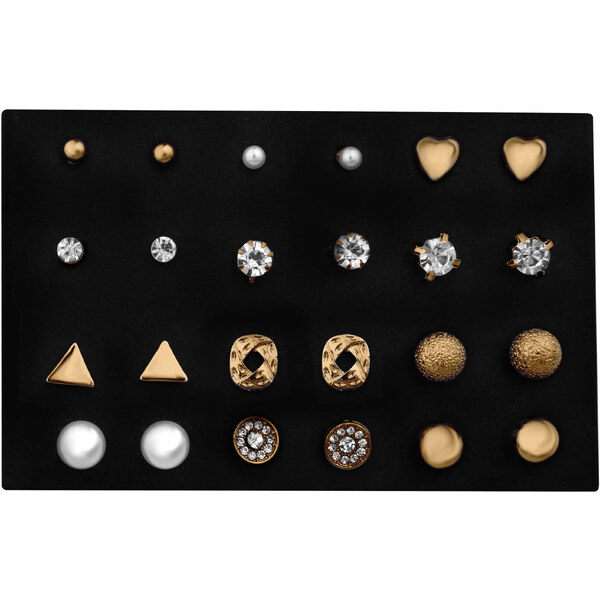 Troli Sada elegantných pozlátených náušníc - kôstky Gold (12 párov) 66586952
