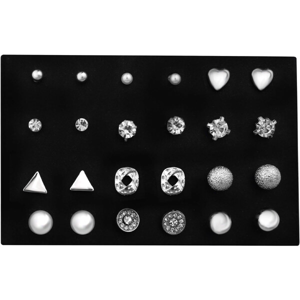 Troli Sada elegantných náušníc - kôstky Silver (12 párov) 66582105