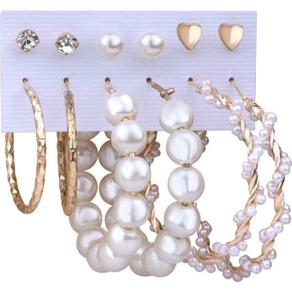 Troli Úžasná sada pozlátených kruhových náušníc a kôstok s perlami (6 66585013