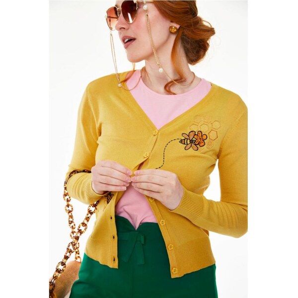 VOODOO VIXEN Vodoo Vixen Žltý kardigán s včelami 23599624