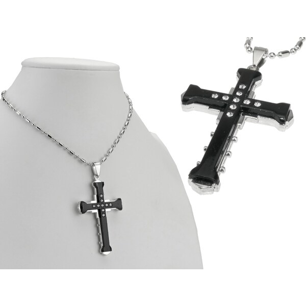 CITY STORM Prívesok kríž s očkami v čiernom prevedení s retiazkou v 66889137