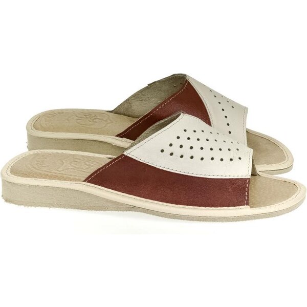 JOHN-C Dámske kožené béžové papuče MINDA 24067792