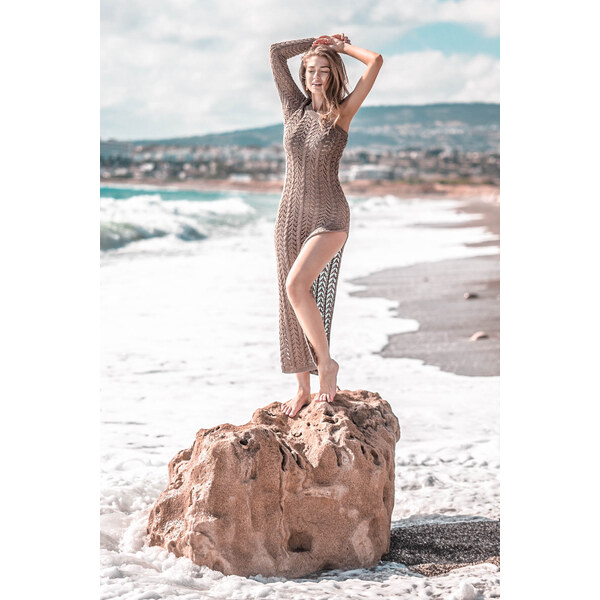 Glara Letné pletené šaty s odhaleným ramenom 24086123