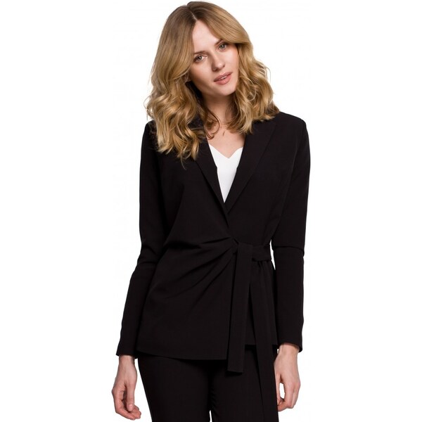 Makover K056 Sako s opaskom na zaväzovanie - čierne 24595360