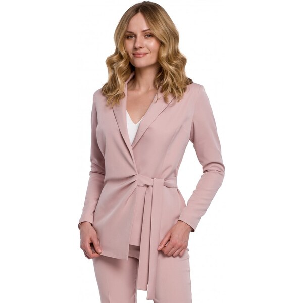 Makover K056 Sako s opaskom na zaväzovanie - krepová ružová 24595361