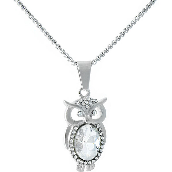 BM Jewellery Náhrdelník sova so zirkónmi a kryštálom z chirurgickej 31318817
