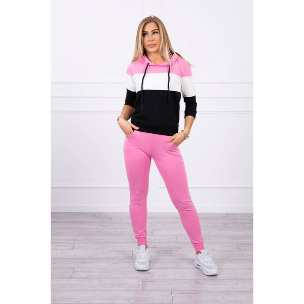 MladaModa Tepláková súprava s mikinou s farebnými pruhmi jasná ružová 24339064