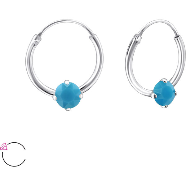 Glory strieborné náušnice Kruhy s krištáľom Turquoise S1120 24354212