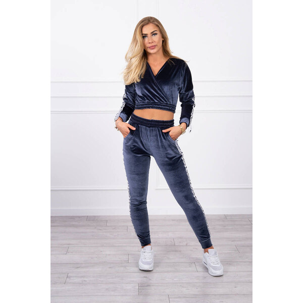 MladaModa Zamatová súprava s crop-topovou mikinou Queen grafitová 24380271