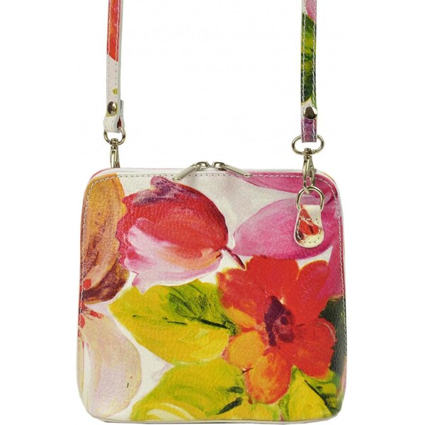 Vera Pelle Kožená malá dámska crossbody kabelka s motívom kvetov 50218060