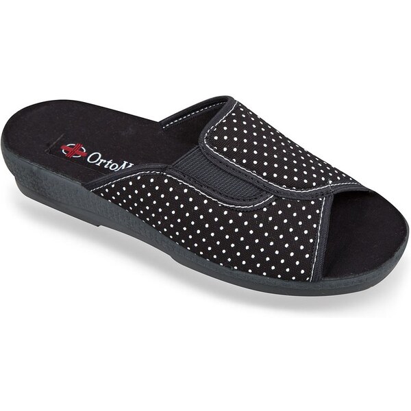 Mjartan Dámske papuče s otvorenou špicou a gumičkou- bodky čierne 31601259