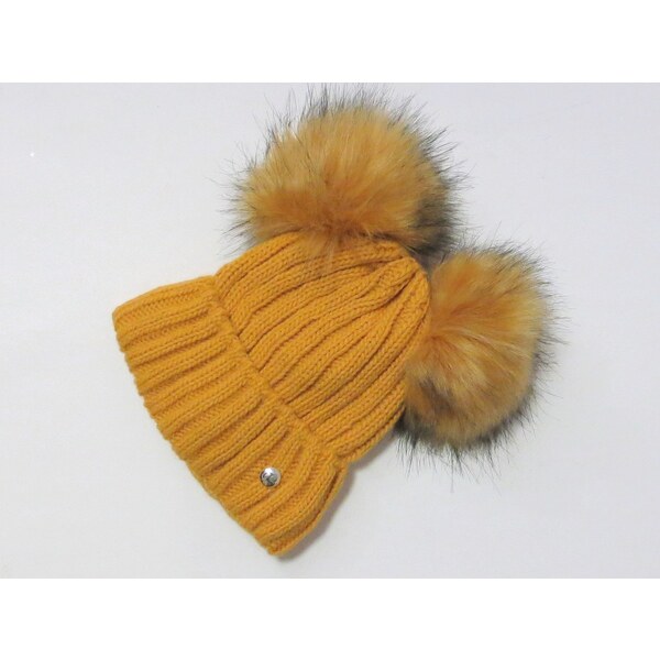 Achti Zateplená dámska čiapka s 2 brmbolcami- horčicová 24431903
