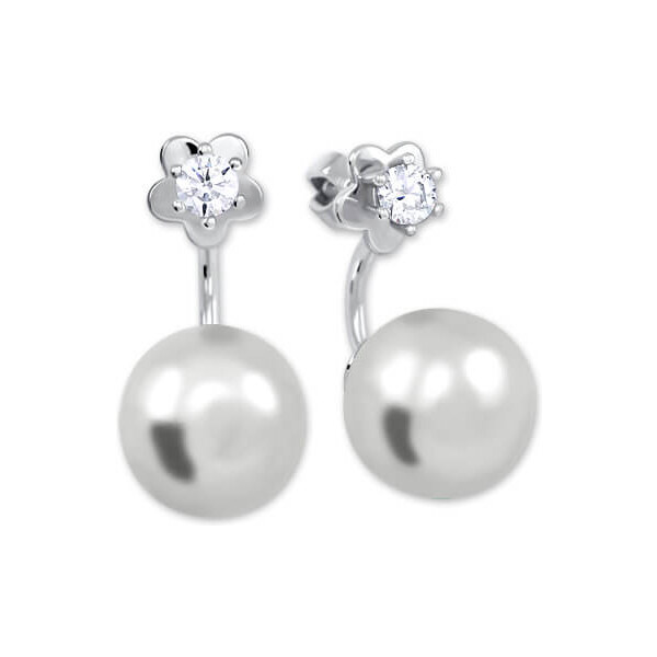 Soliter Strieborné náušnice so syntetickou perlou a čírym kryštálom 66581304