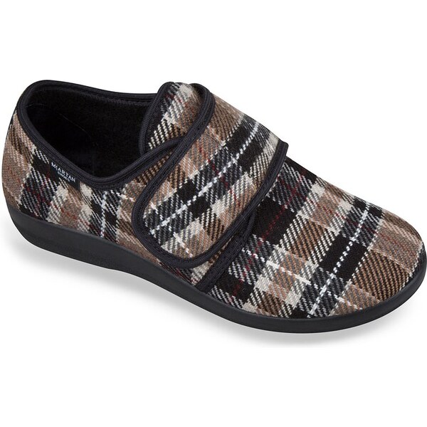 Mjartan Dámske uzavreté papuče na suchý zips nezateplené- hnedé káro 33566810