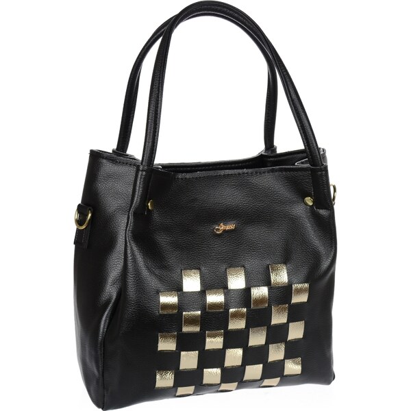 Moderná kabelka do ruky aj na rameno čierna so zlatými doplnkami S778 24916230