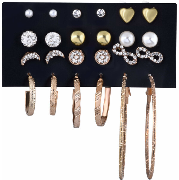 Troli Sada pozlátených kruhových náušníc a kôstok sa zirkónmi Gold / 66581548