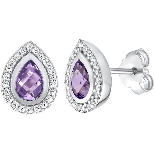 Silvego Luxusné náušnice kvapky s prírodným ametystom FWE9395AM 66578213