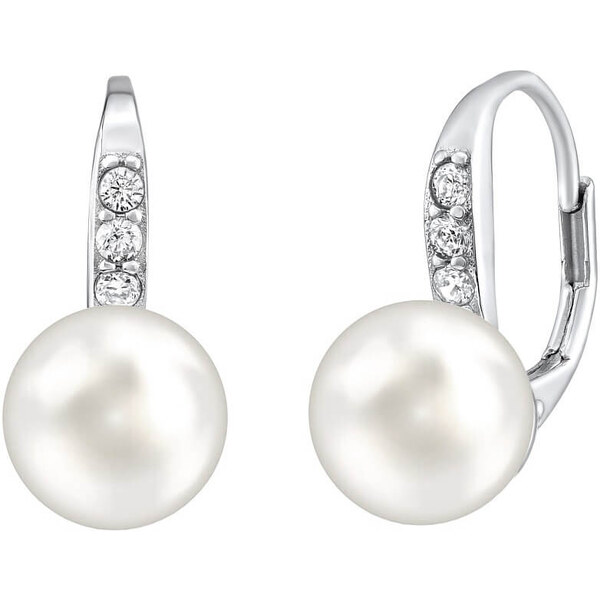 Silvego Strieborné náušnice s bielou perlou Swarovski Crystals 66582031