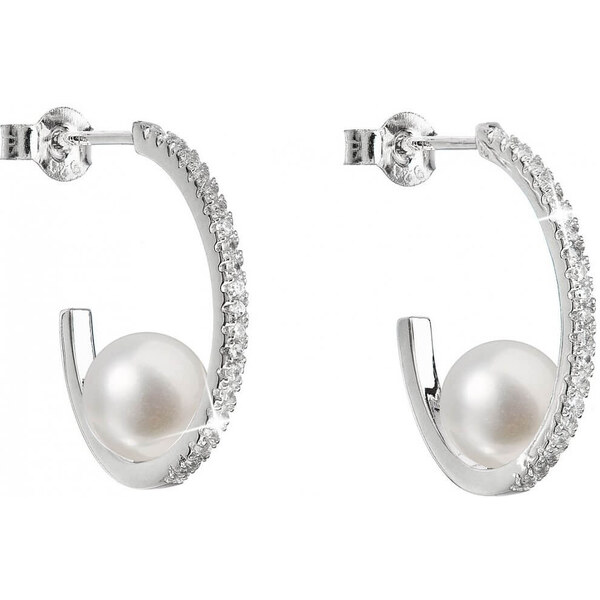 Evolution Group Strieborné náušnice kruhy s pravými perlami Pavona 66592001