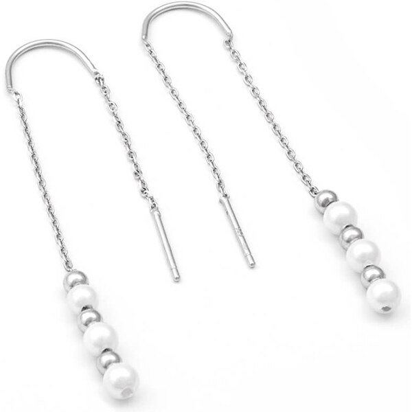 Beneto Elegantné dlhé strieborné náušnice s perlou AGUV2216 66581716