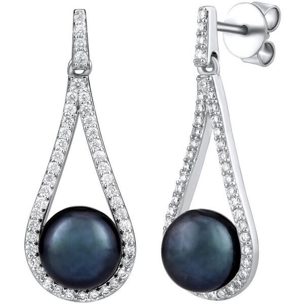 Silvego Luxusné strieborné náušnice s pravou čiernou perlou 66578861