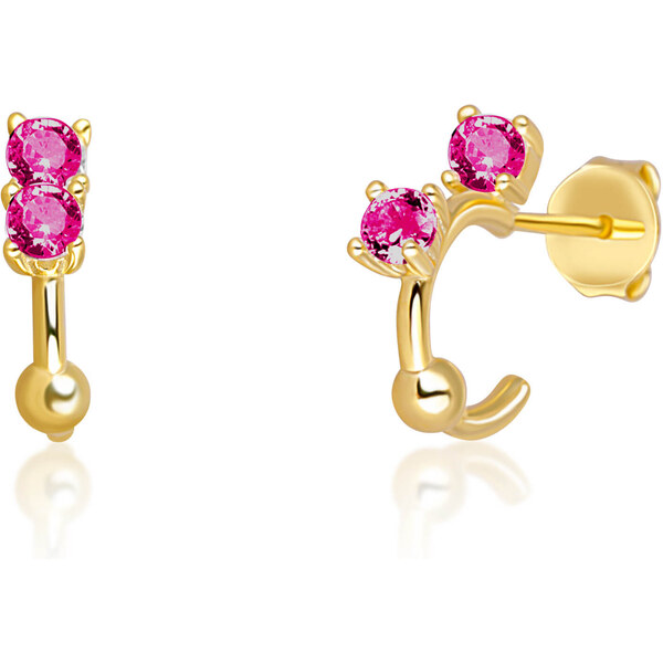 JVD Pozlátené náušnice kruhy zo striebra s fuksiovými zirkónmi 66585673