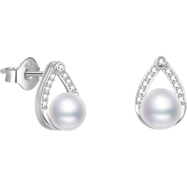 Beneto Elegantné strieborné náušnice kôstky s pravou sladkovodné 66580149