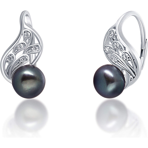 JwL Luxury Pearls Luxusné strieborné náušnice s pravou čiernou perlou 66589425