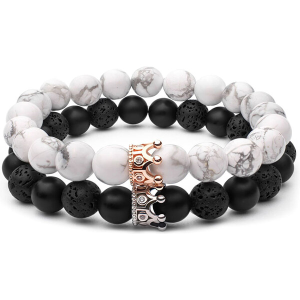 BudNej Náramky pre páry QUEEN CROWN z howlitu, onyxu a lávových 35941788