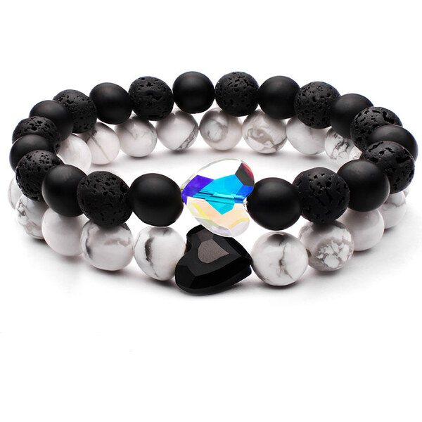 BudNej Náramky pre páry ZAMILOVANÉ SRDCE Swarovski z howlitu, onyxu a 35941890
