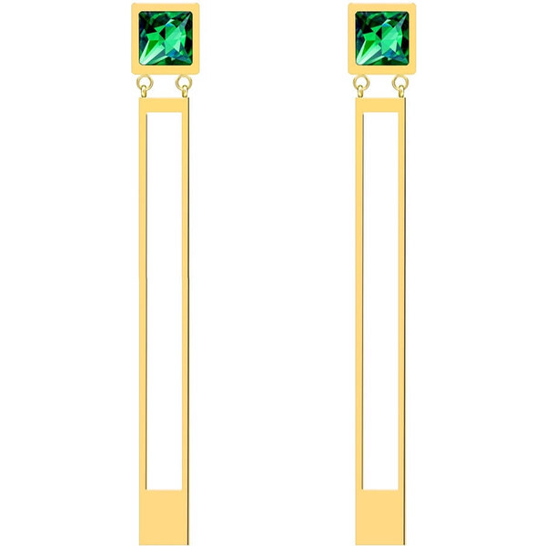 Preciosa Pozlátené oceľové náušnice Straight so zeleným krištáľom 66581855