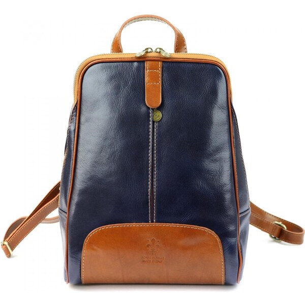 FLORENCE Kožený batoh Karin tm. modrý + camel 25379162