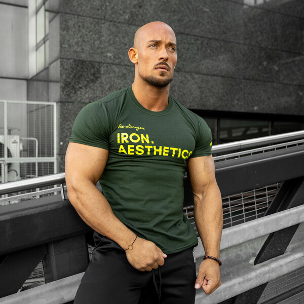 Pánske fitness tričko Iron Aesthetics Be Stronger, zelené 24554009