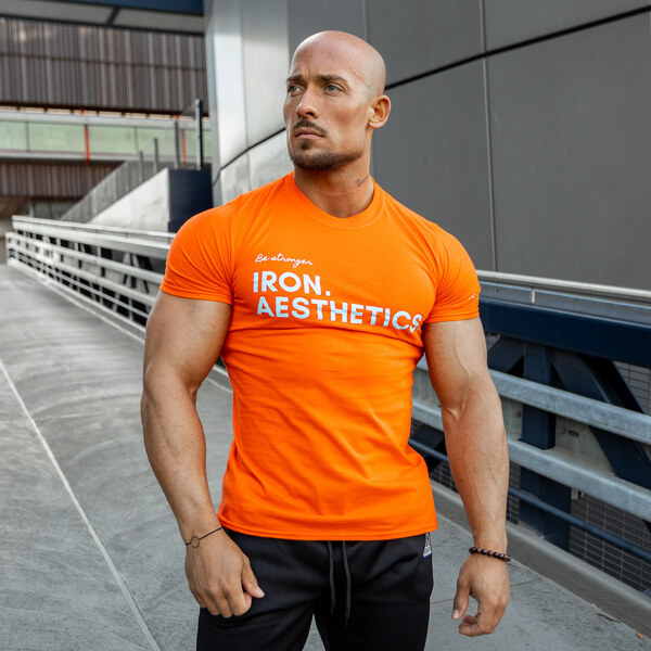 Pánske fitness tričko Iron Aesthetics Be Stronger, oranžové 24554010