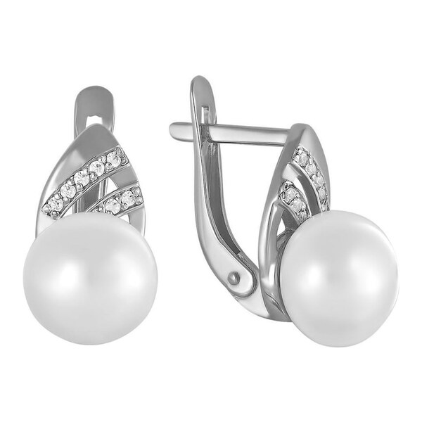 Ligot Strieborné náušnice s perlou a zirkónmi 46720297