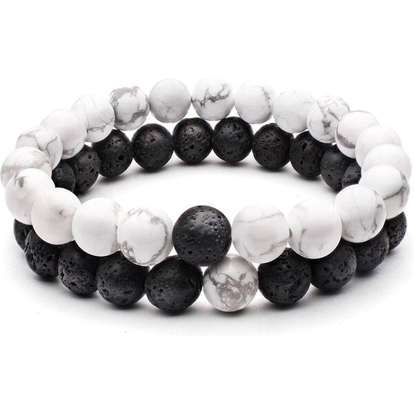 BudNej Náramky pre páry YIN a YANG z howlitu a lávových kameňov MN3008 35941784