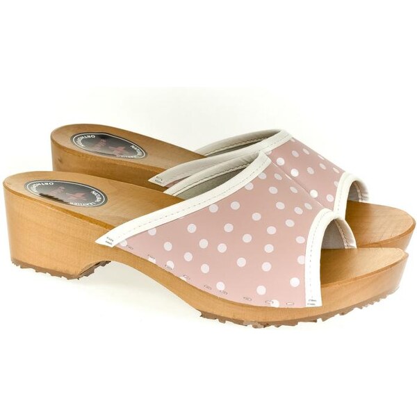 JOHN-C Dámske kožené rúžové dreváky PETRIOLA 25459274