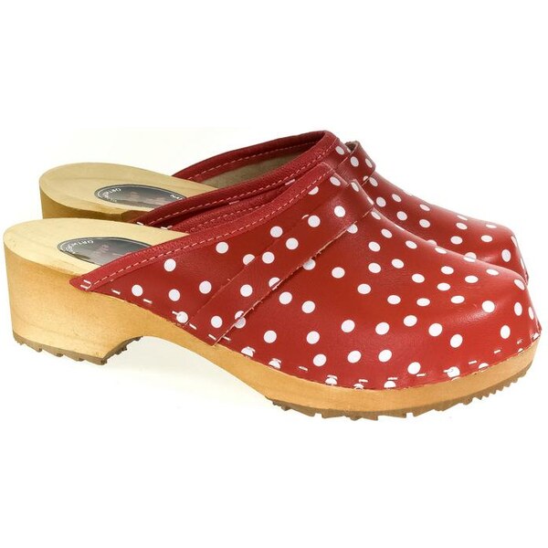 JOHN-C Dámske kožené červené bodkované dreváky CROPS 25459279