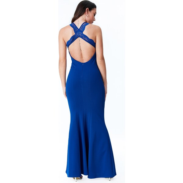 miadresses.sk Modré priliehavé šaty s odhaleným chrbtom 25461497