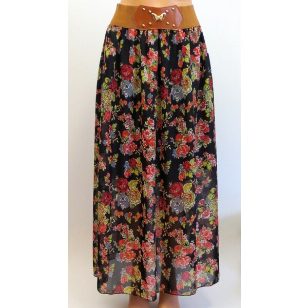 Dlhá letná sukňa - čierna kvietkovaná 25508666