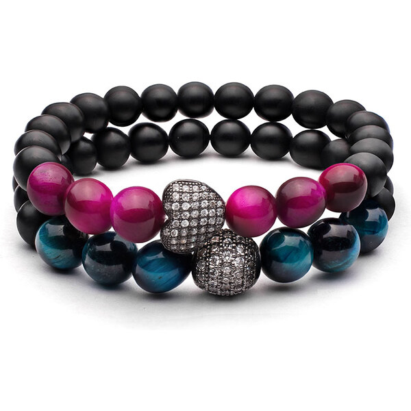 BudNej Náramky pre páry HARMÓNIA LÁSKY z tigrieho oka a onyxu MN3042 35941934