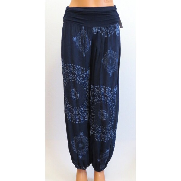 Dámske letné voľné nohavice s tureckým vzorom- tmavomodré 25624333