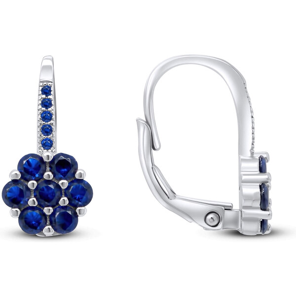 Brilio Silver Strieborné náušnice kvietky s tmavomodrými zirkónmi 66600288